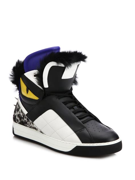 fendi men sneaker with fur|saks Fendi high top sneakers.